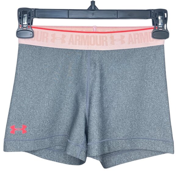 Under Armour Small S‎ HeatGear Gray Peach Shine Compression Shorty Shorts 3" Ins - Picture 1 of 3